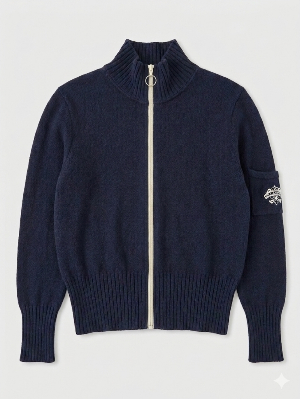 St. John Sport Marie Gray Wool-Blend Zip-Up Mock Neck Sweater